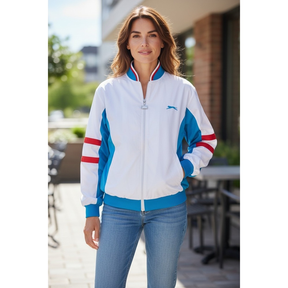 Slazenger Track Jacket Women White Teal Red Stripe Colorblock Zip Up Size Medium